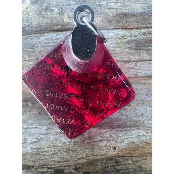 Murano Glass Square Pendant With Red & Gold Flake Design Made In Italy - Picture 10 of 11